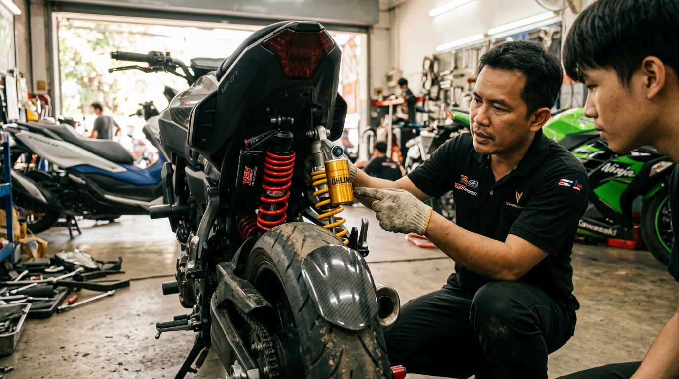 YSS vs Ohlins โช้คอัพมอเตอร์ไซค์แต่ง เทียบจากหน้างานว่าต่างกันตรงไหนจริงๆ