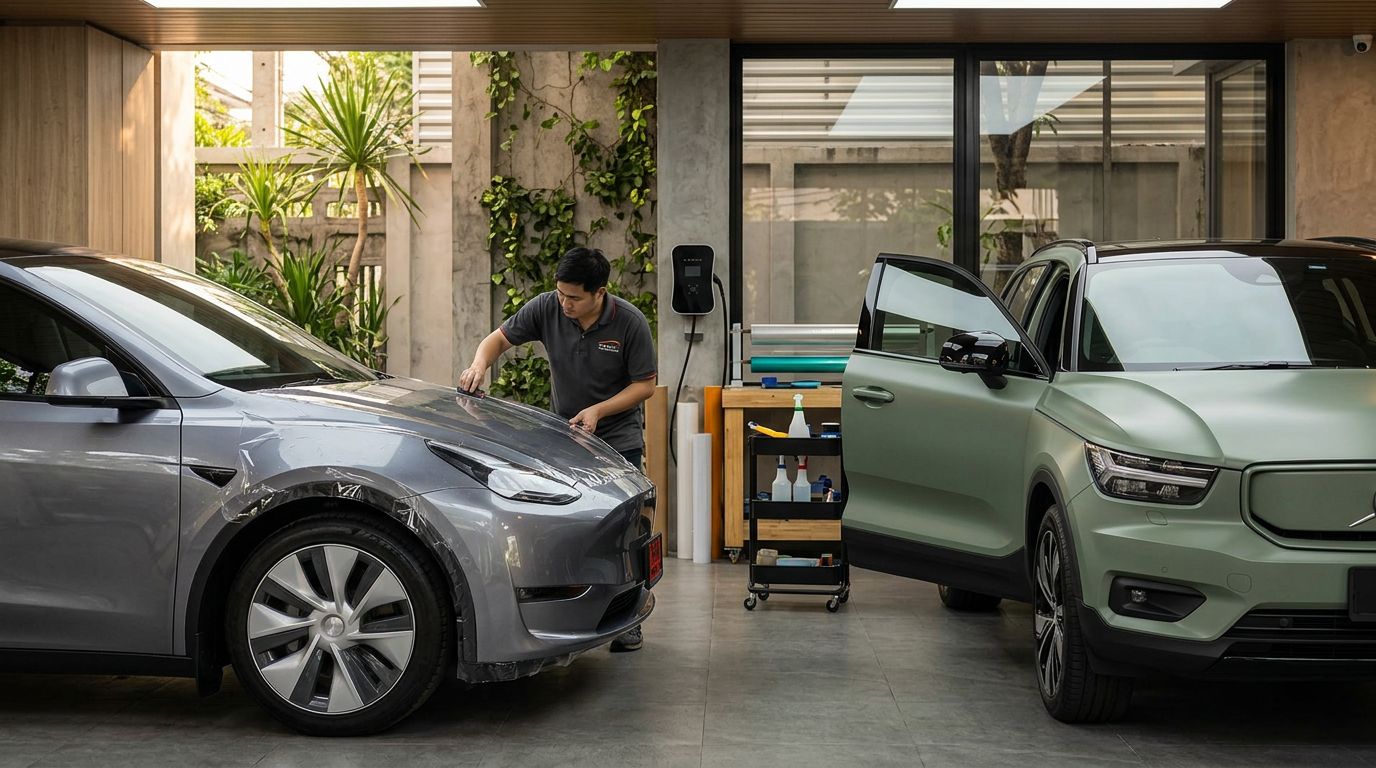 PPF กับ Wrap รถ EV ต่างกันยังไง เลือกแบบไหนถึงจะคุ้มกับเงินที่จ่าย